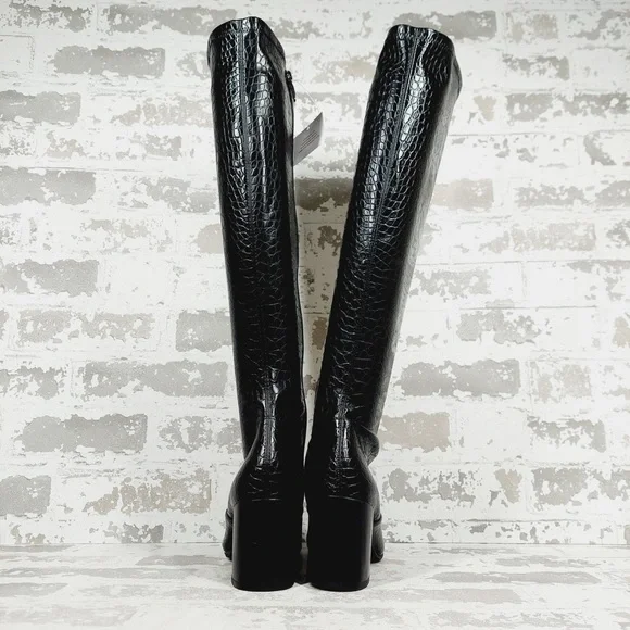 NEW Franco Sarto Talfer Knee High Faux Leather Black Croc Boots T541 - Picture 6 of 12